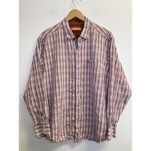 Tommy‎ Bahama Men's Size XL Silk Shirt Orange Plaid Button Down Long Sleeve